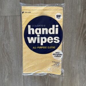 Vintage Colgate's‎ Handi Wipes Yellow Stripes Open Pack of 10, 24 x 14 in Cloths